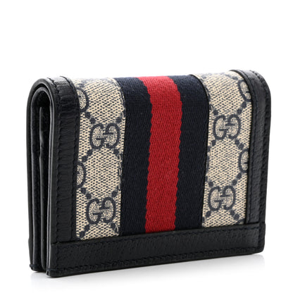 Gucci GG Supreme Monogram Textured Dollar Calfskin Web Ophidia Card Case Beige Blue 3 of 8
