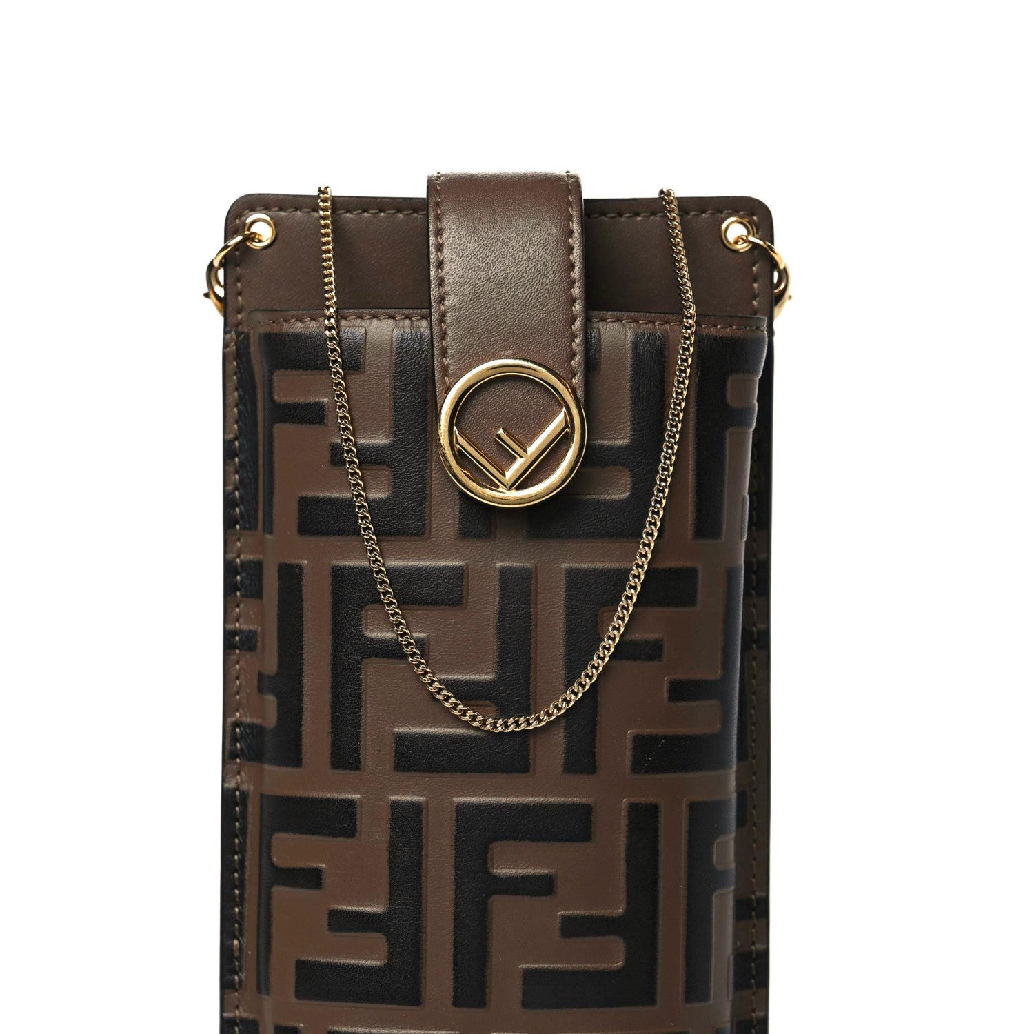 Fendi Vitello Soft F is Fendi Bi-Color FF 1974 Embossed Phone Pouch Maya Black 4 of 10