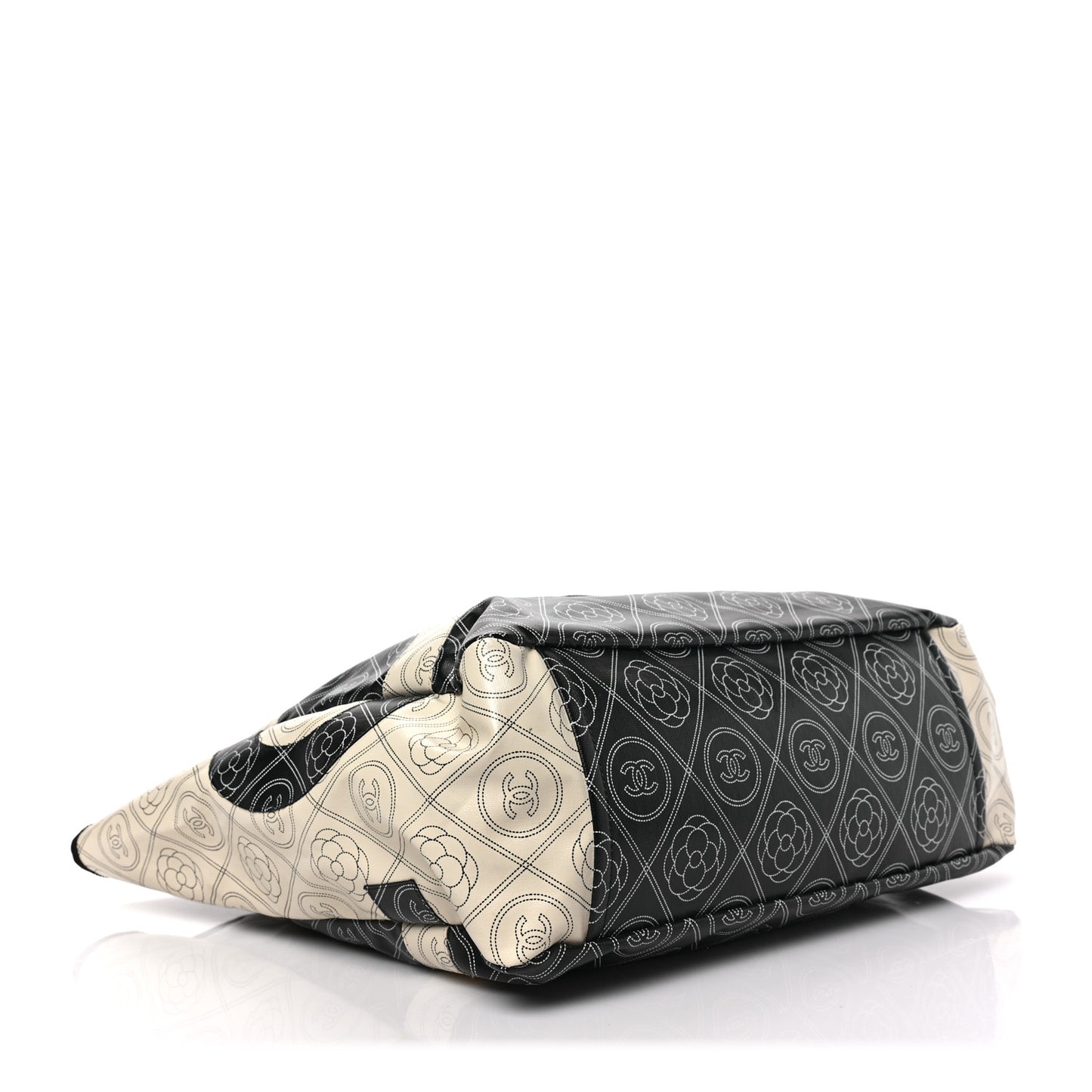 Coated Canvas Camellia Medium Shopping Tote Black Beige