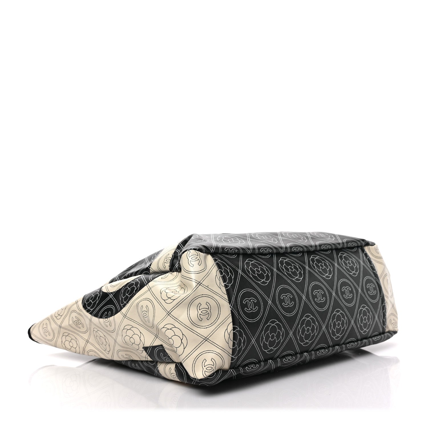 Chanel Coated Canvas Camellia Medium Shopping Tote Black Beige 4 of 8