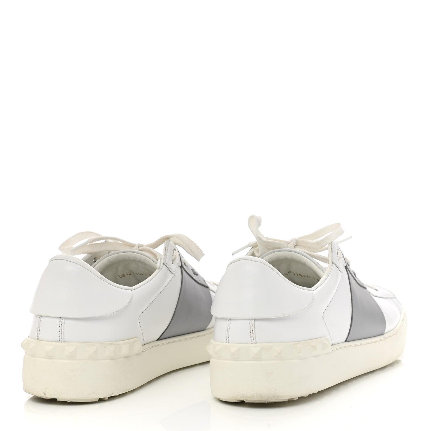 Calfskin Mens Rockstud Open Sneakers 40.5 White Grey