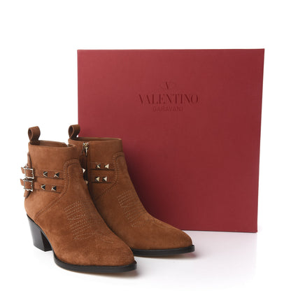 Valentino Garavani Suede Rockstud Double Buckle 50mm Cowboy Ankle Boots 35.5 Selleria 9 of 9