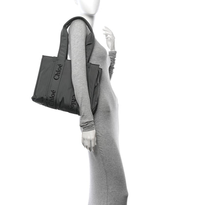 Chloe Recycled Nylon Medium Woody Ribbon Tote Elephant Grey 2 of 9