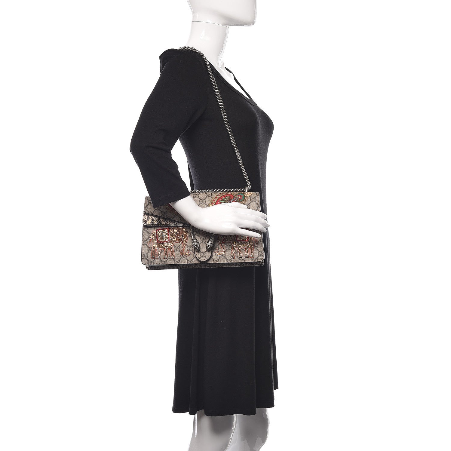 Gucci GG Supreme Monogram Elaphe Elephant Embroidered Small Dionysus Shoulder Bag 2 of 15