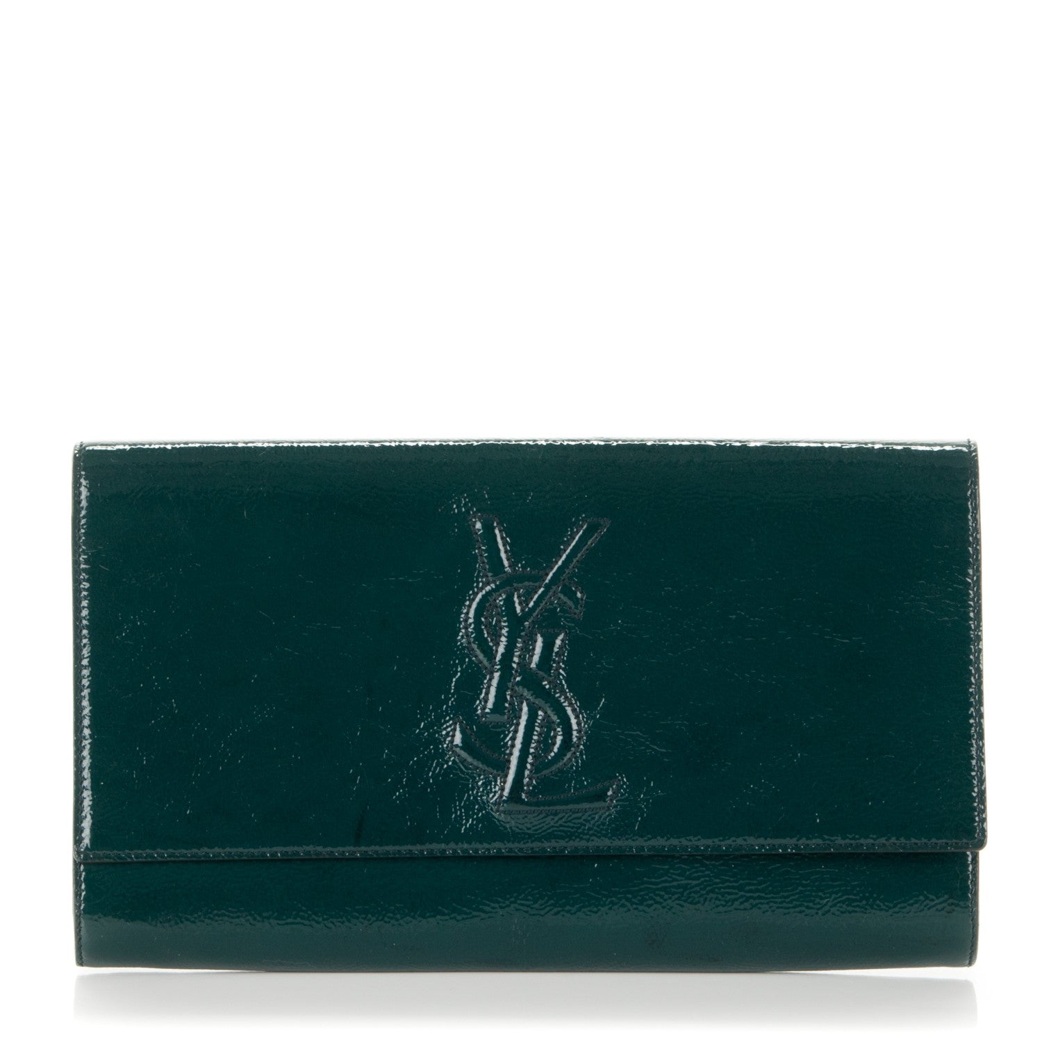Saint Laurent Textured Patent Large Belle de Jour Clutch Green 1 of 7