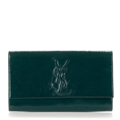 Saint Laurent Textured Patent Large Belle de Jour Clutch Green 1 of 7