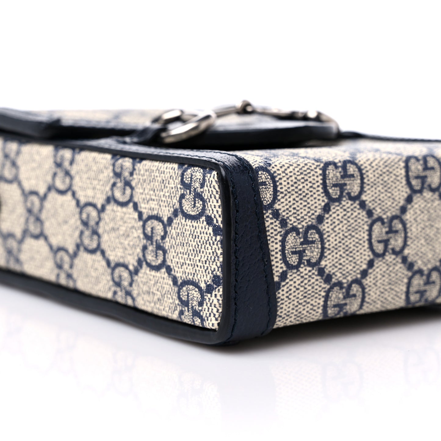 GG Supreme Monogram Textured Dollar Calfskin Mini Horsebit 1955 Crossbody Bag Beige Blue
