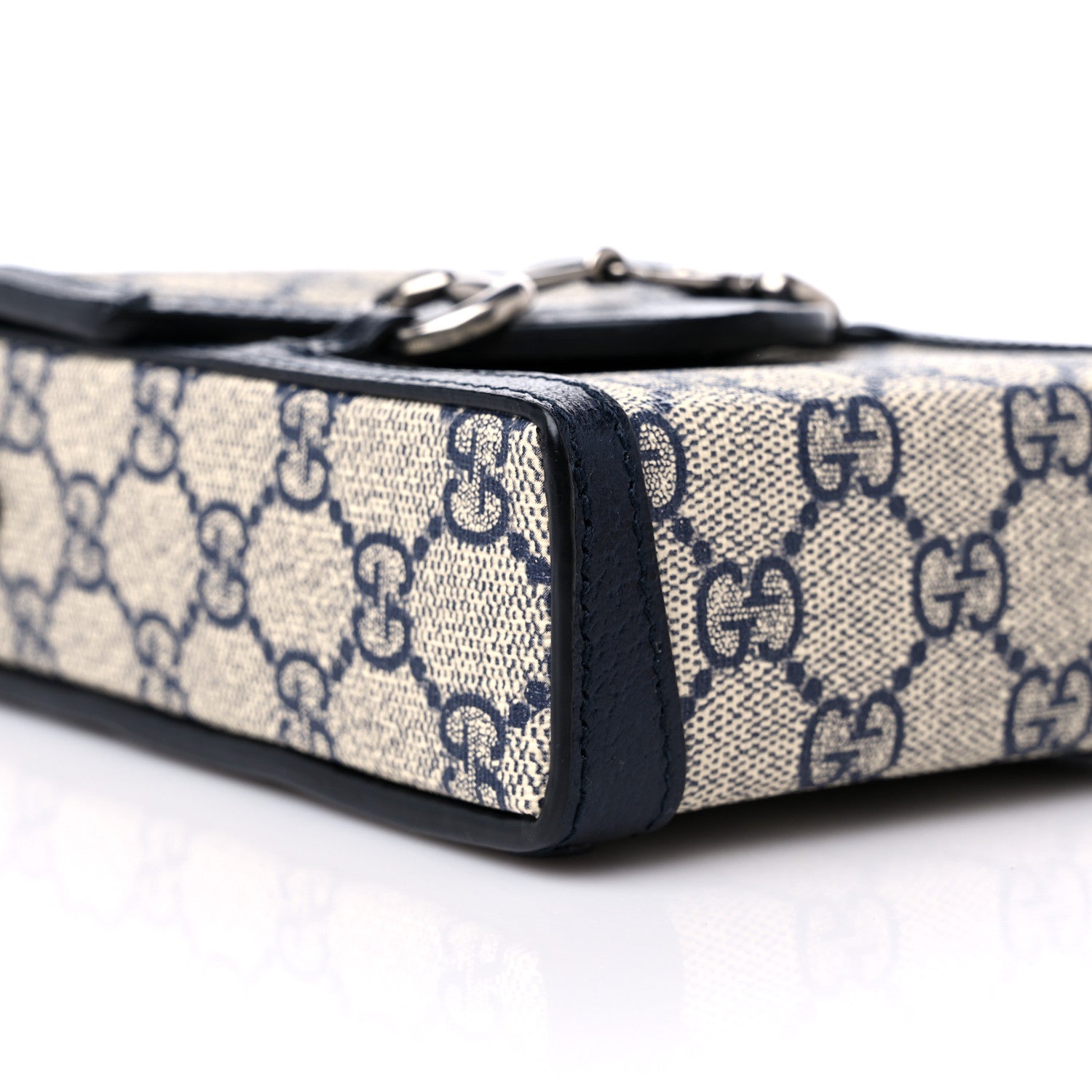 Gucci GG Supreme Monogram Textured Dollar Calfskin Mini Horsebit 1955 Crossbody Bag Beige Blue 8 of 9