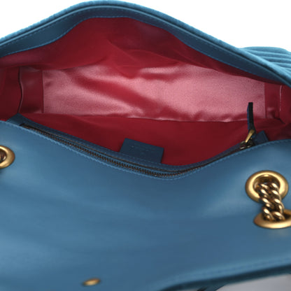 Gucci Velvet Matelasse Small GG Marmont Shoulder Bag Pavone Cyan 4 of 9