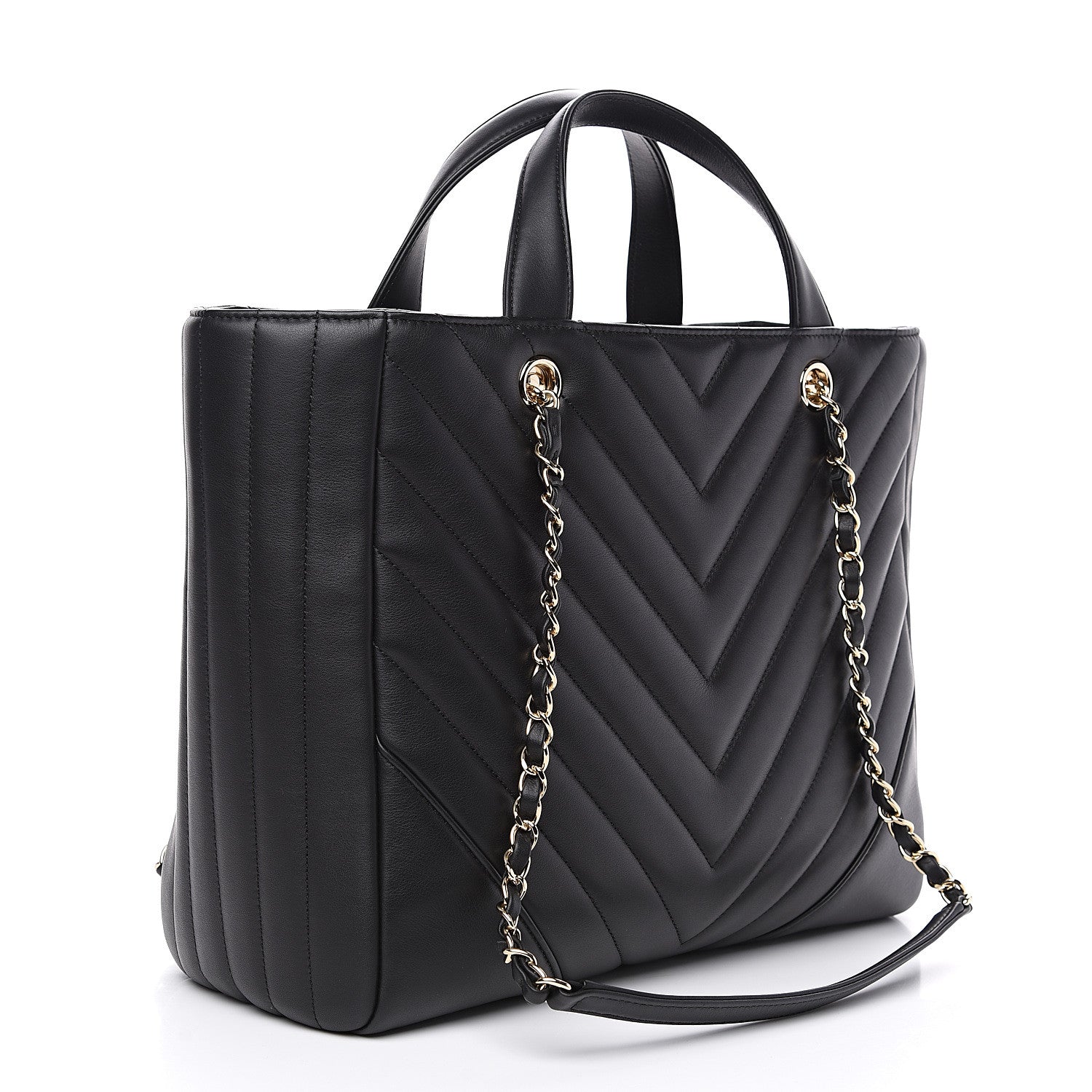 Chanel Calfskin Chevron Quilted Statement Shopping Tote Black 2 of 9