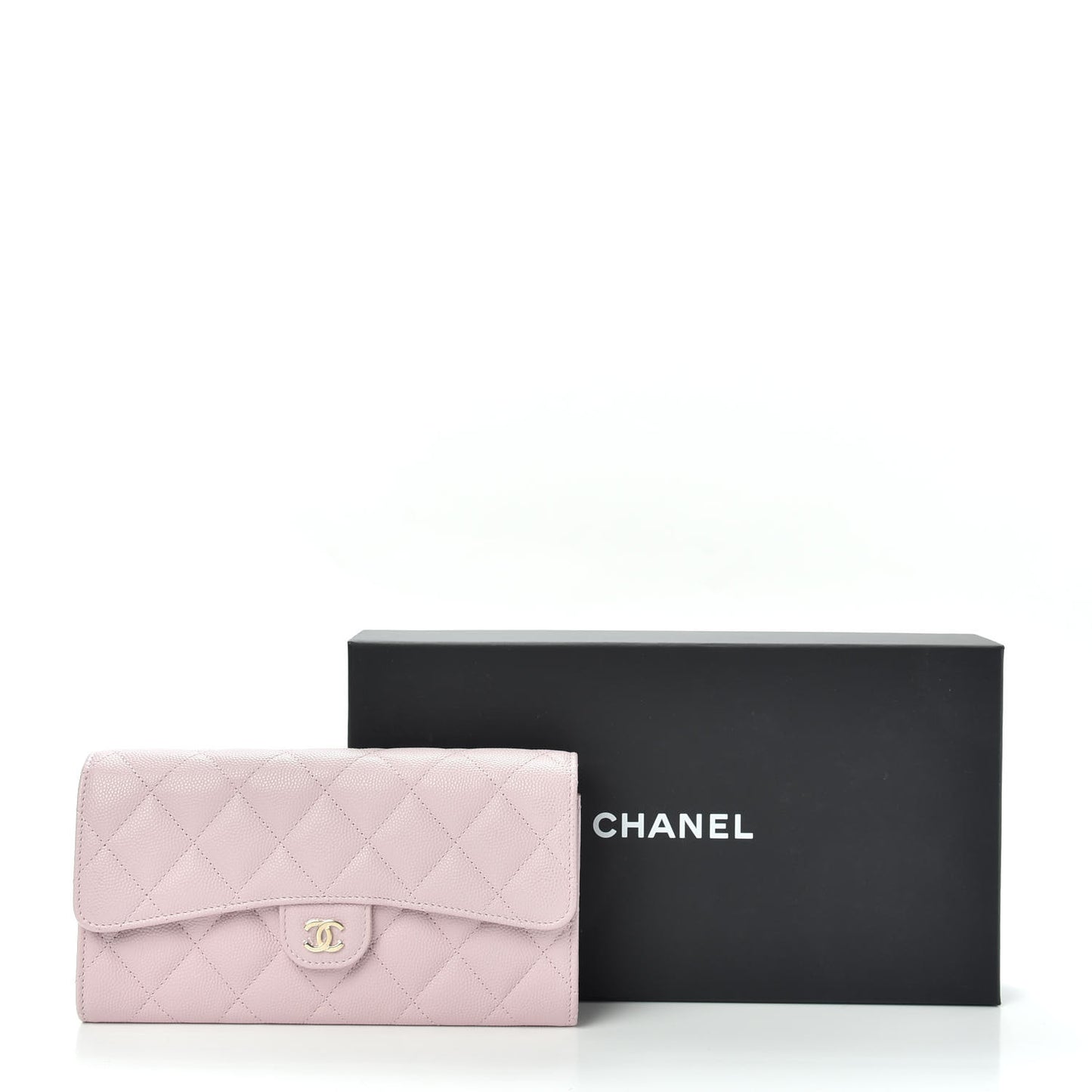 Caviar Quilted Large Gusset Flap Wallet Light Pink