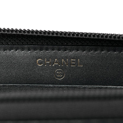 Chanel Metallic Calfskin Quilted Small Boy Zip Around Wallet Charcoal 6 of 11