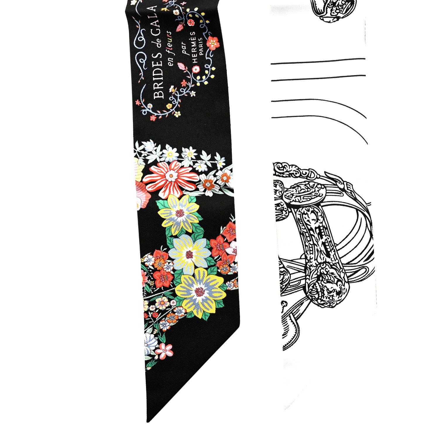 Hermes Silk Brides de Gala en Fleurs Twilly Black Multicolor White 2 of 5