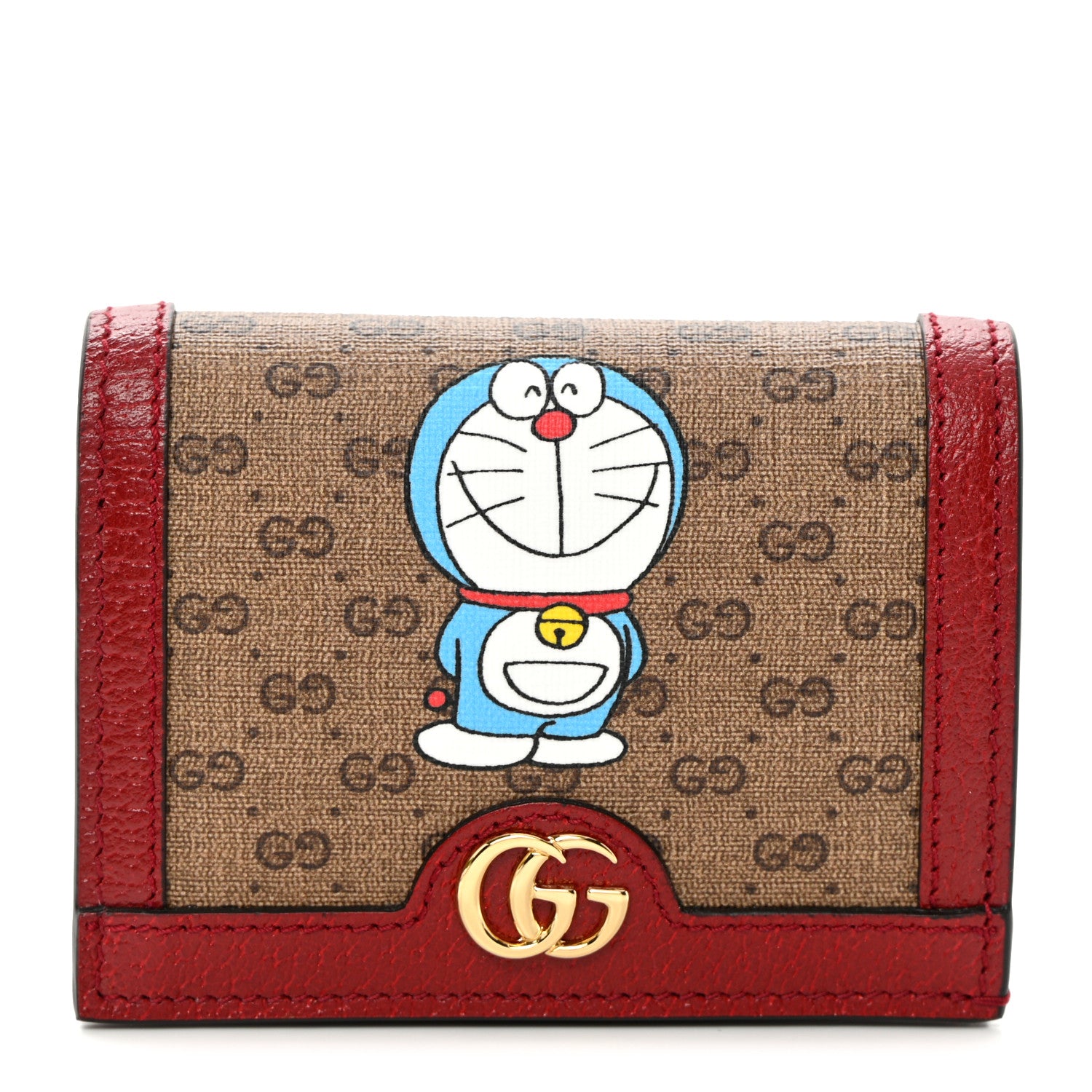 Gucci X DORAEMON Mini Vintage GG Supreme Monogram Card Case Wallet Beige Cherry Red 1 of 9