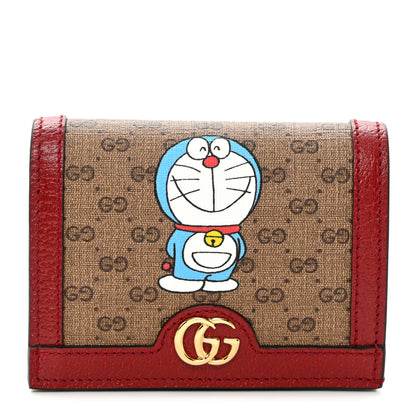Gucci X DORAEMON Mini Vintage GG Supreme Monogram Card Case Wallet Beige Cherry Red 1 of 9