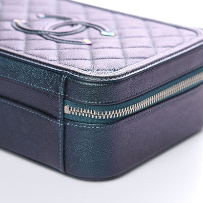Chanel Iridescent Caviar Quilted Medium CC Filigree Vanity Case Dark Turquoise 9 of 10