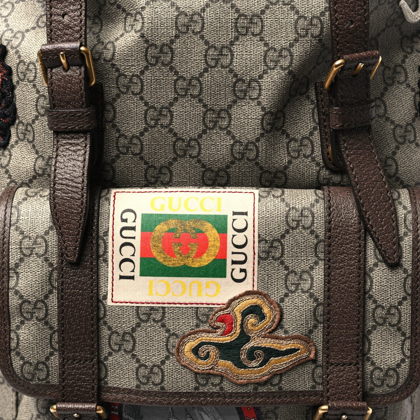 Soft GG Supreme Monogram Courrier Web Double Buckle Backpack Beige New Acero