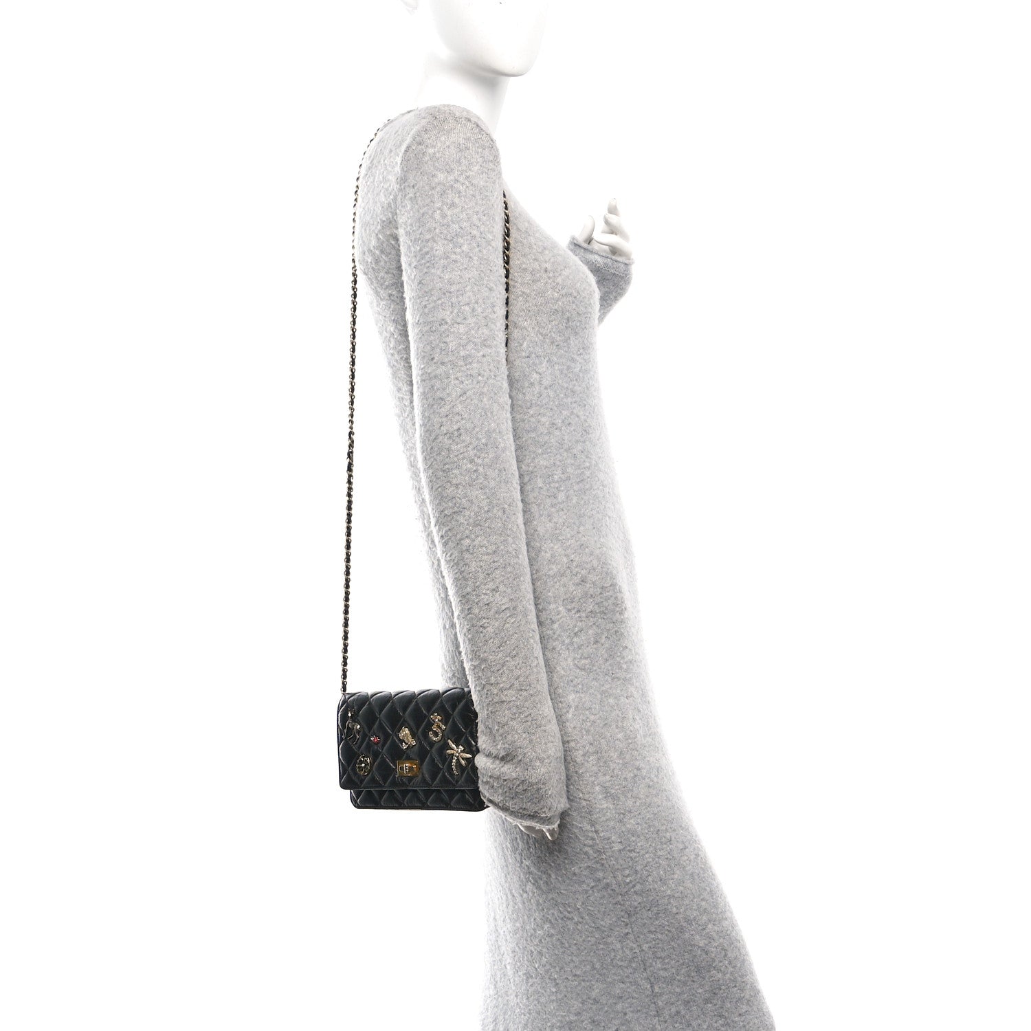 Chanel Aged Calfskin Lucky Charms 2.55 Reissue Wallet on Chain WOC Black 2 of 11