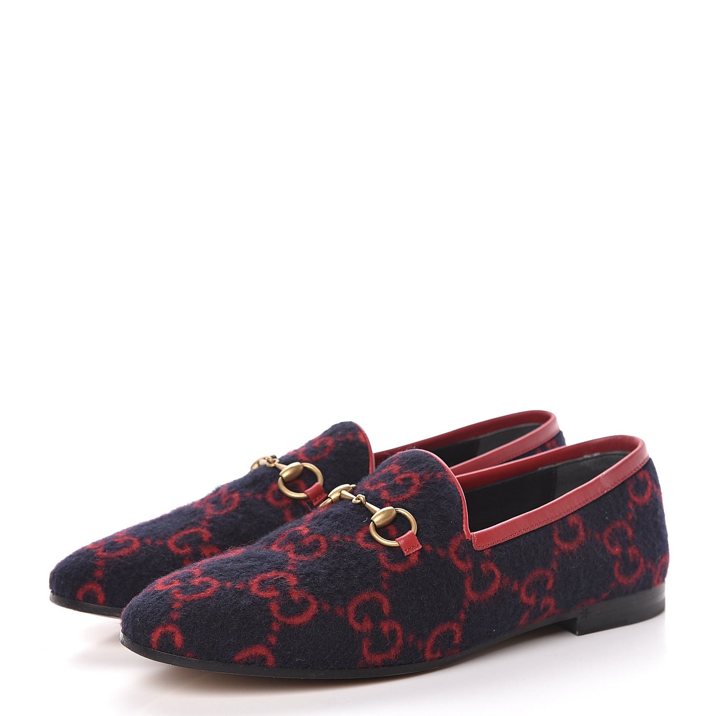 Covered Wool GG Monogram Horsebit Womens Jordaan Loafers 37.5 Blue Red