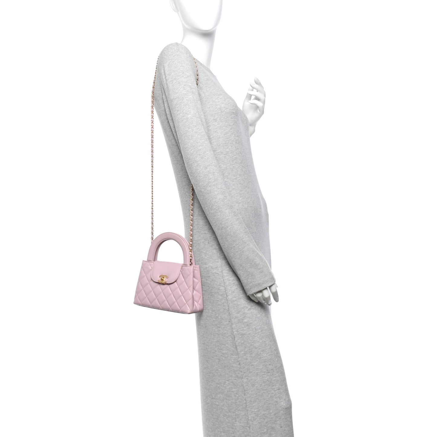 Shiny Aged Calfskin Quilted Nano Kelly Shopper Pink