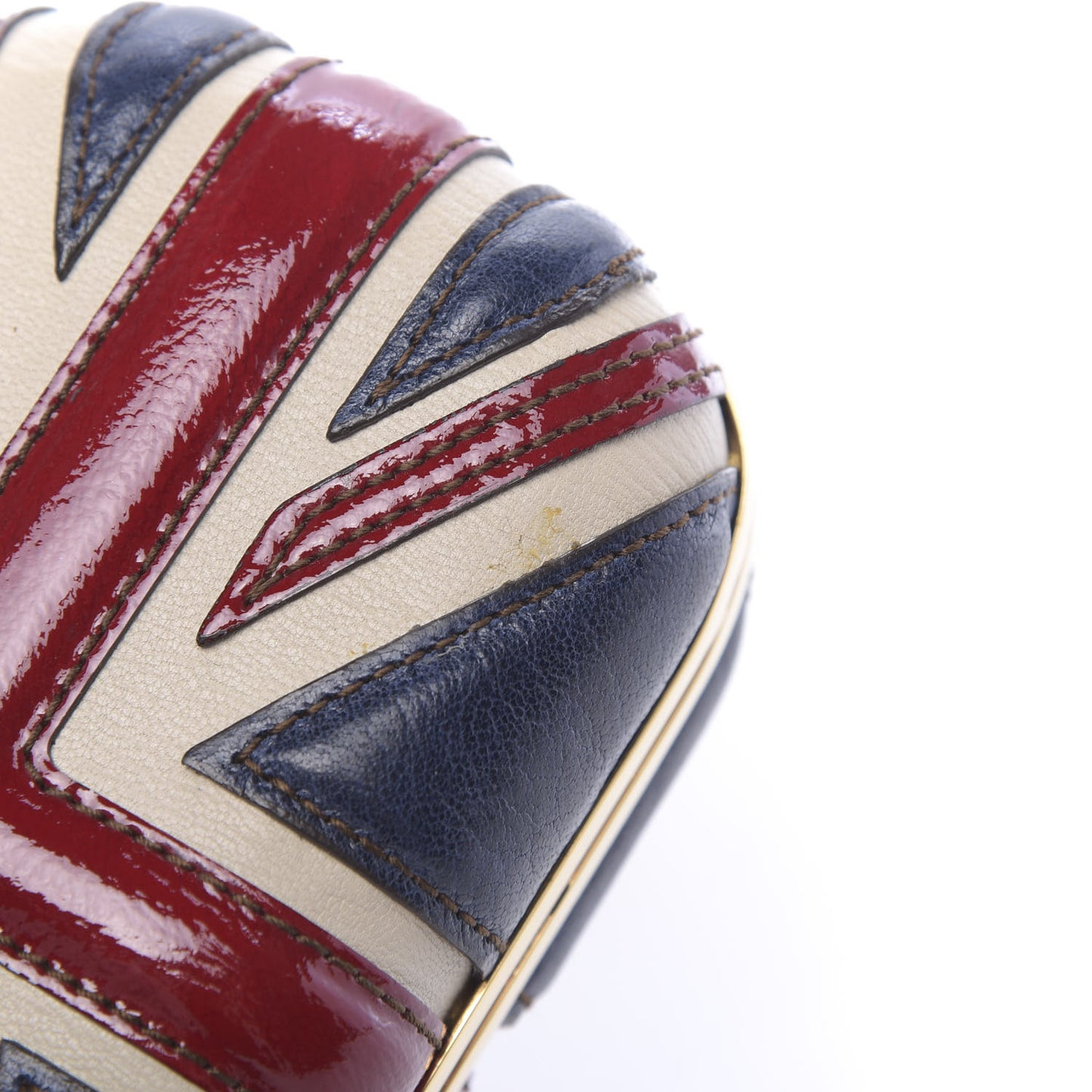 Patent Calfskin Britannia Skull Box Clutch Red Blue