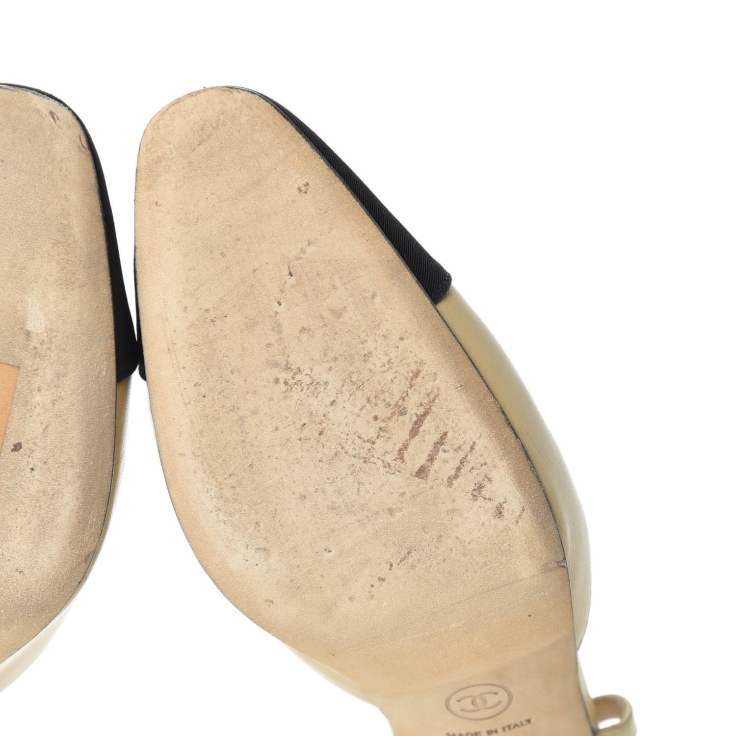 Chanel Goatskin Grosgrain Cap Toe CC Slingback Pumps 40 Beige Black 12 of 13