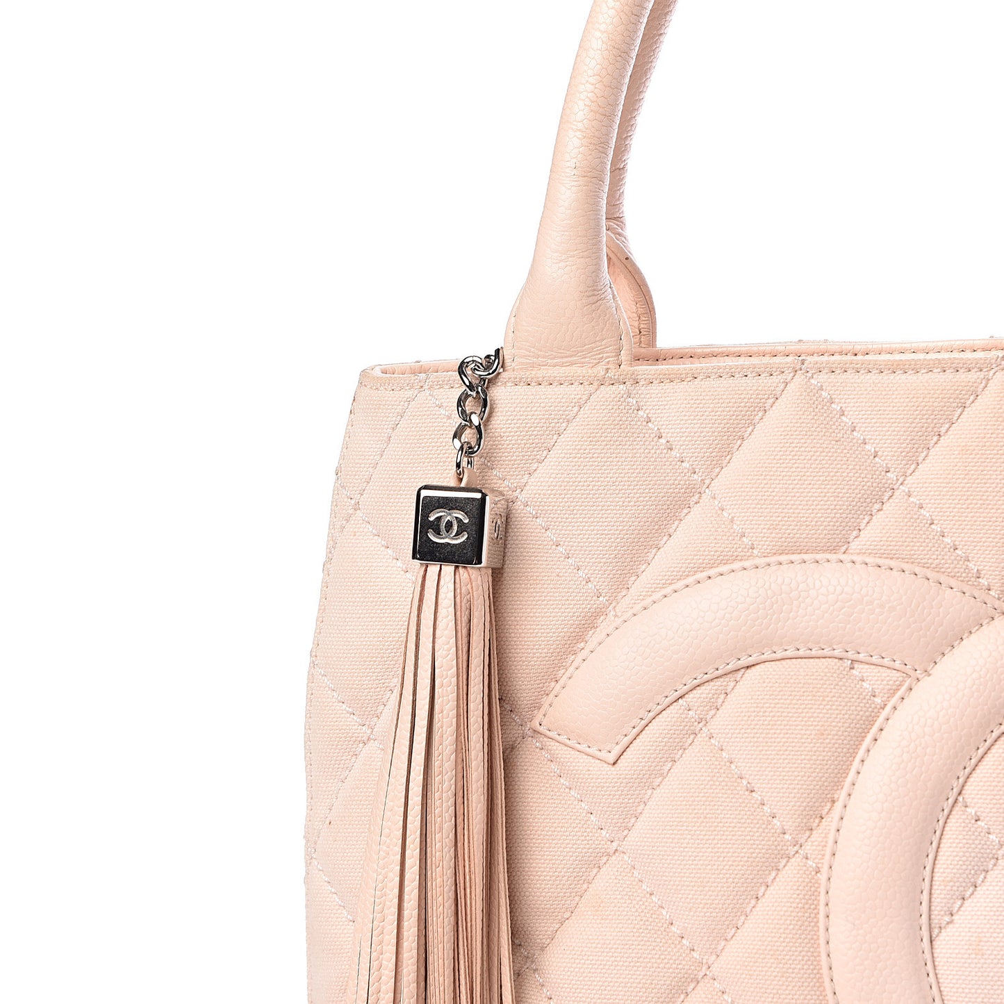 Canvas Caviar Tassel Tote Light Pink