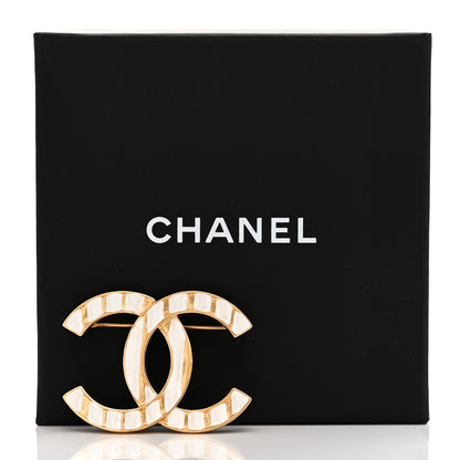 Chanel Metal Enamel CC Brooch Gold White 4 of 4