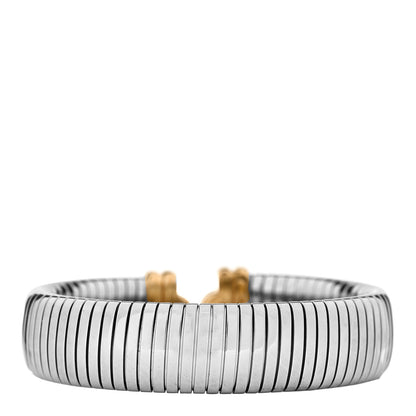 Bulgari Stainless Steel 18K Yellow Gold Wide Tubogas Bracelet 3 of 4