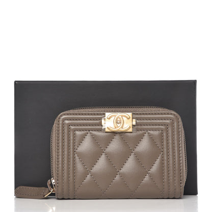 Chanel Calfskin Quilted Boy Zip Around Coin Purse Wallet Khaki 16 of 16