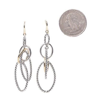 David Yurman Sterling Silver 18K Yellow Gold Mobile Oval Drop Earrings 2 of 4