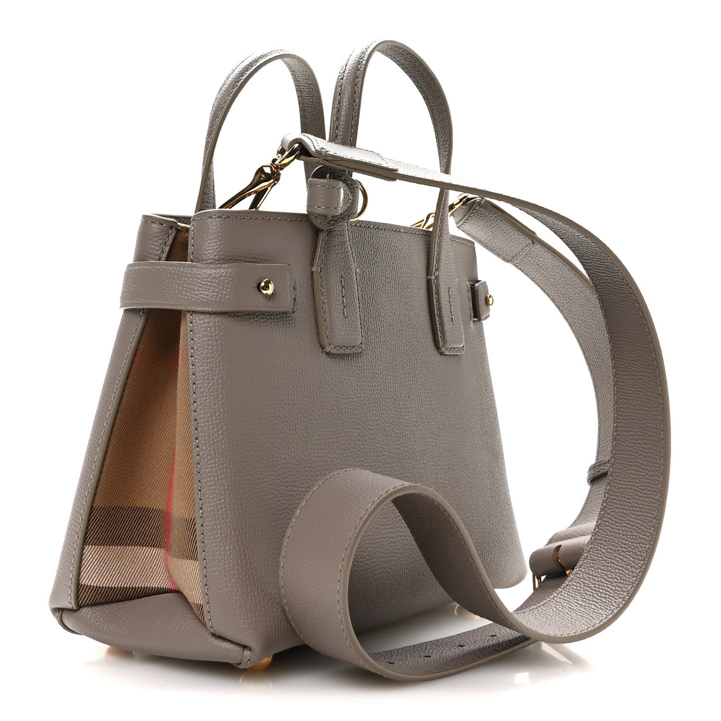 Grainy Calfskin House Check Small Banner Tote Taupe Brown