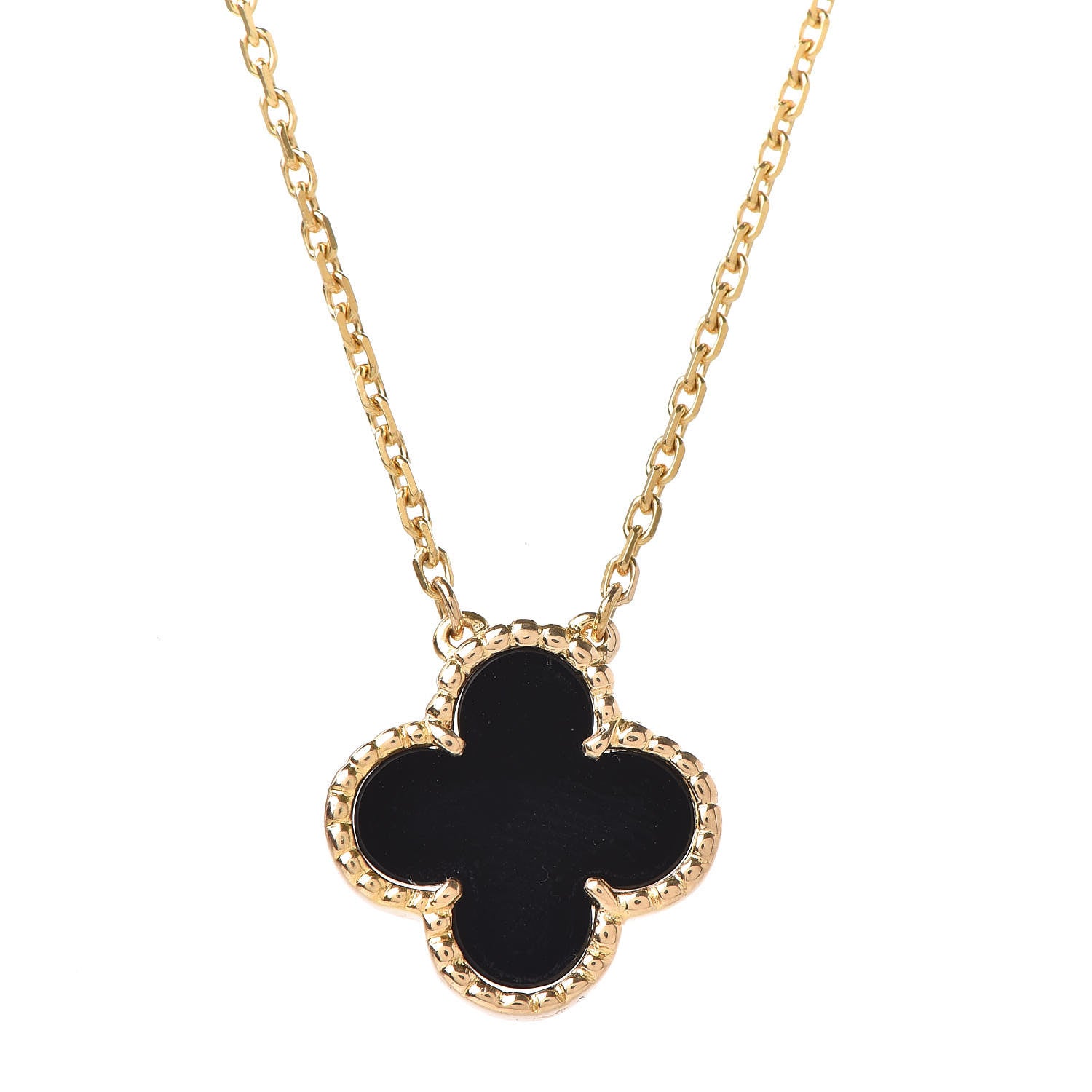 Van Cleef & Arpels 18K Yellow Gold Black Onyx Vintage Alhambra Pendant Necklace 4 of 6