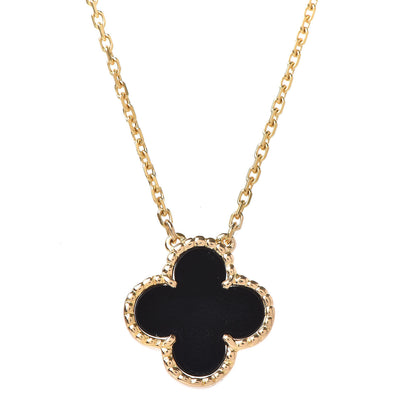 Van Cleef & Arpels 18K Yellow Gold Black Onyx Vintage Alhambra Pendant Necklace 4 of 6