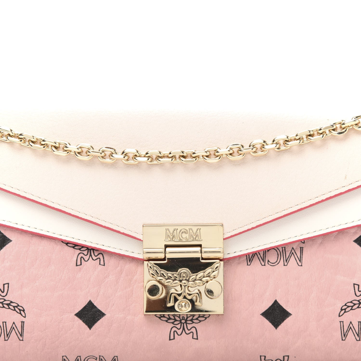 MCM Calfskin Visetos Monogram Patricia Color Block Wallet On Chain Pink Tint 9 of 9