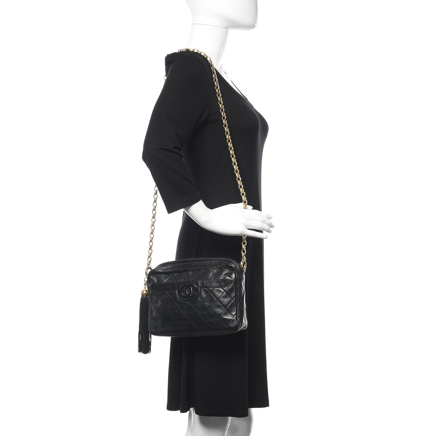 Chanel Lambskin Quilted CC Tassel Camera Case Black 2 of 13