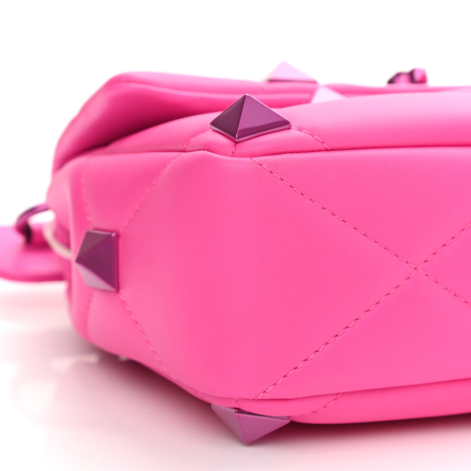 Valentino Garavani Nappa Lacquer Monochrome Medium Roman Stud Shoulder Bag Pink PP 8 of 9