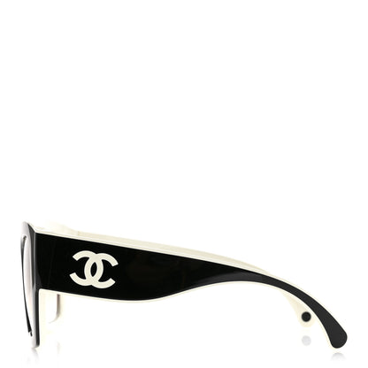 Chanel Acetate Square Sunglasses 6058 Black White 3 of 8