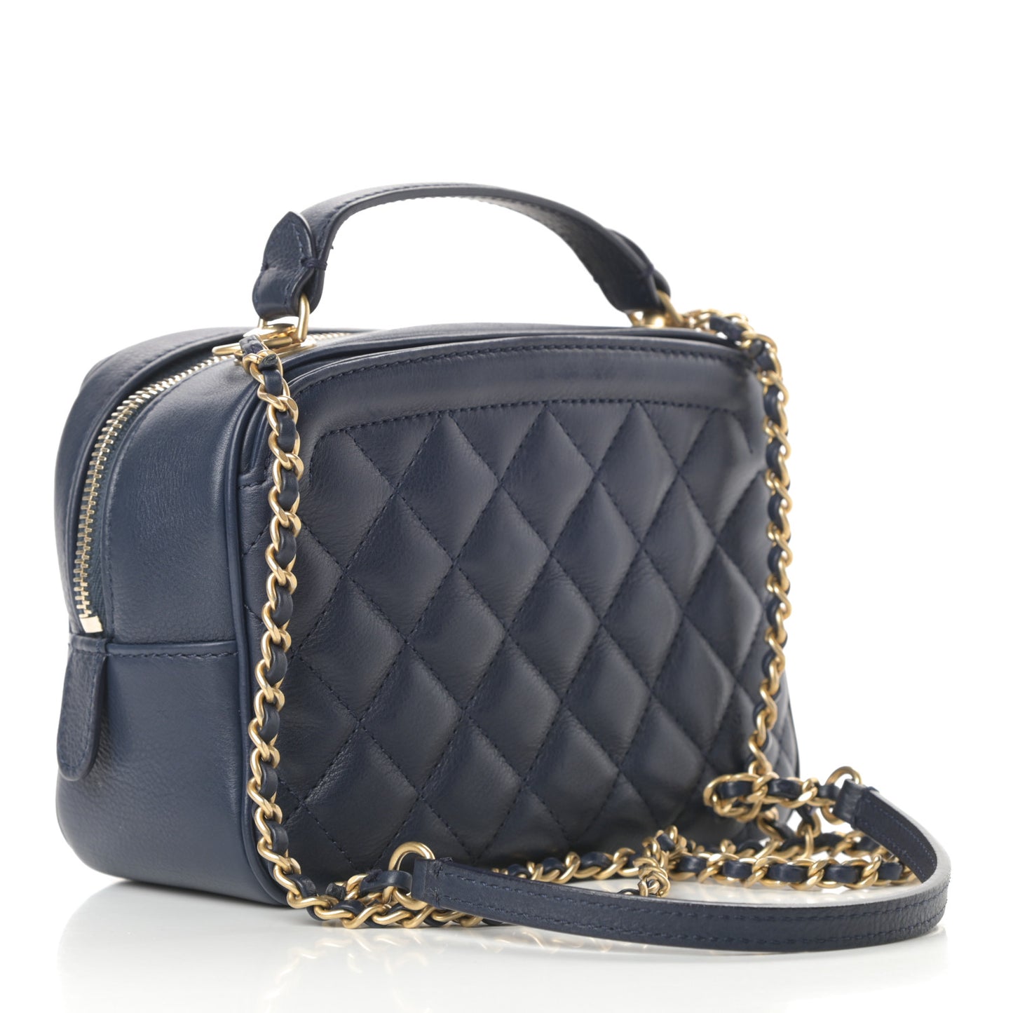 Calfskin Quilted CC Small Vanity Case Navy
