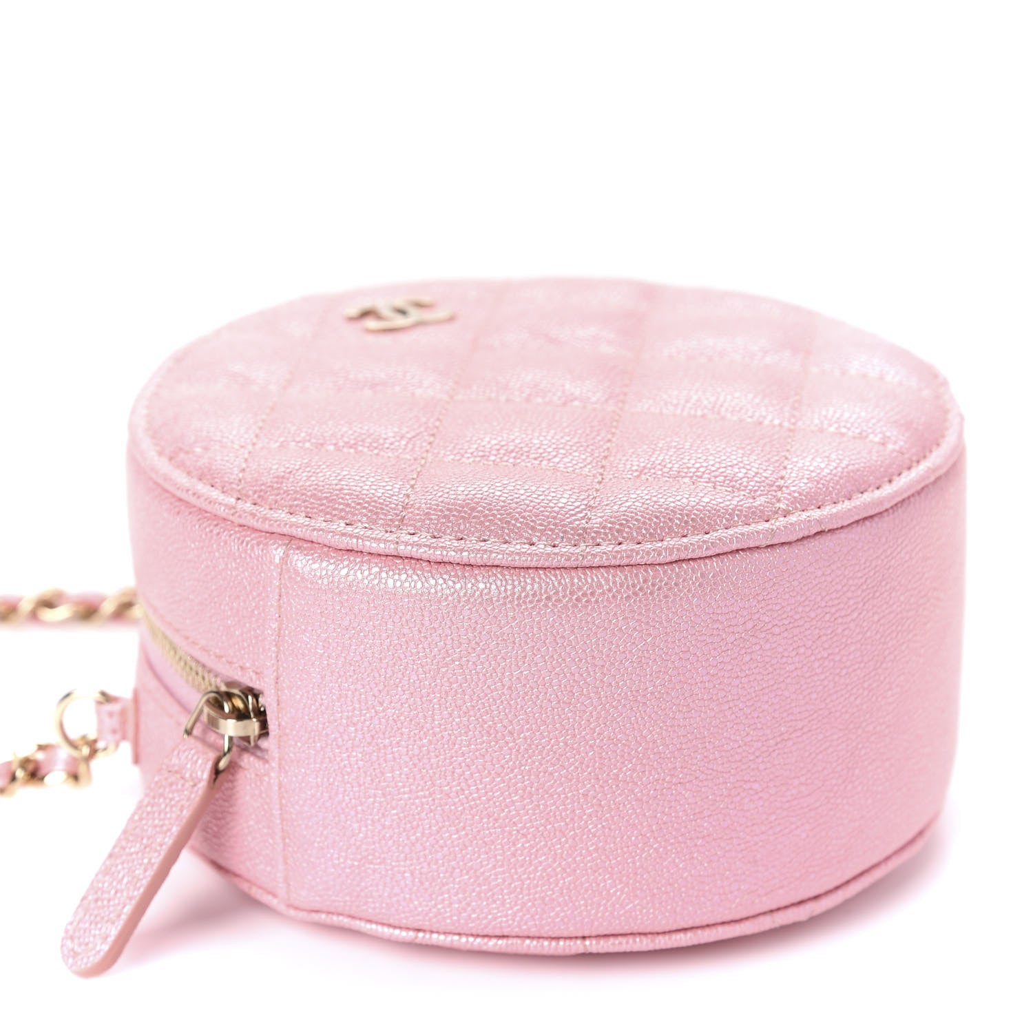 Chanel Iridescent Caviar Quilted Round Clutch With Chain Pink 4 of 11