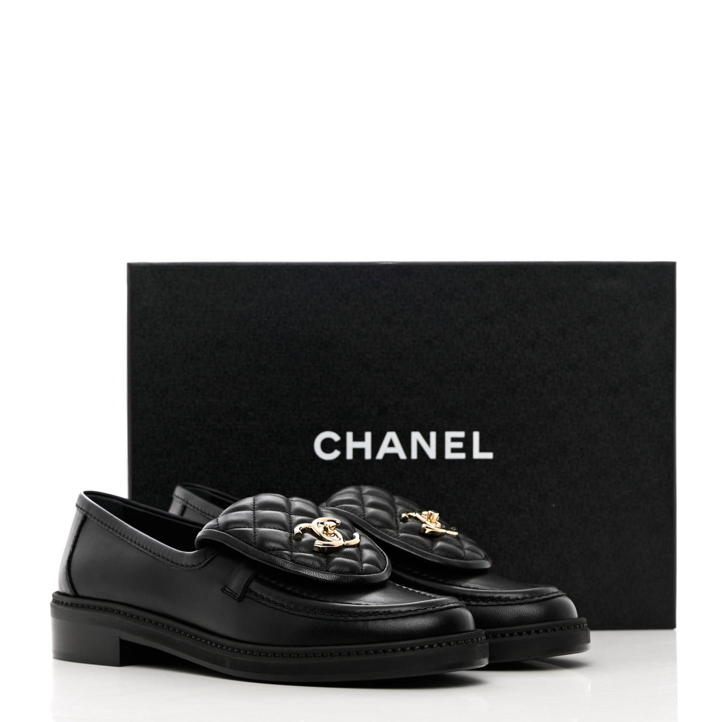 Lambskin Quilted CC Turnlock Loafers 37.5 Black