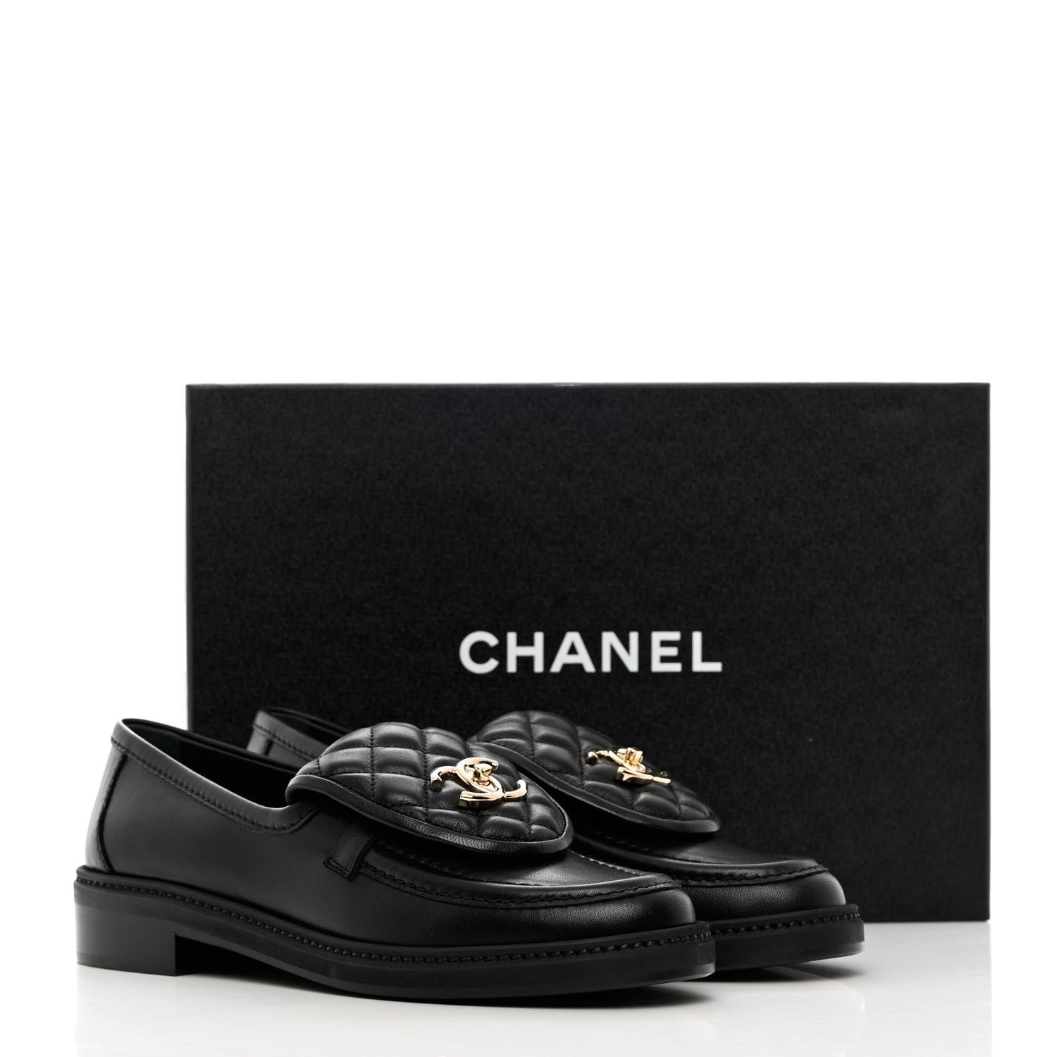 Chanel Lambskin Quilted CC Turnlock Loafers 37.5 Black 11 of 11