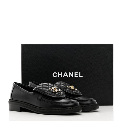 Chanel Lambskin Quilted CC Turnlock Loafers 37.5 Black 11 of 11