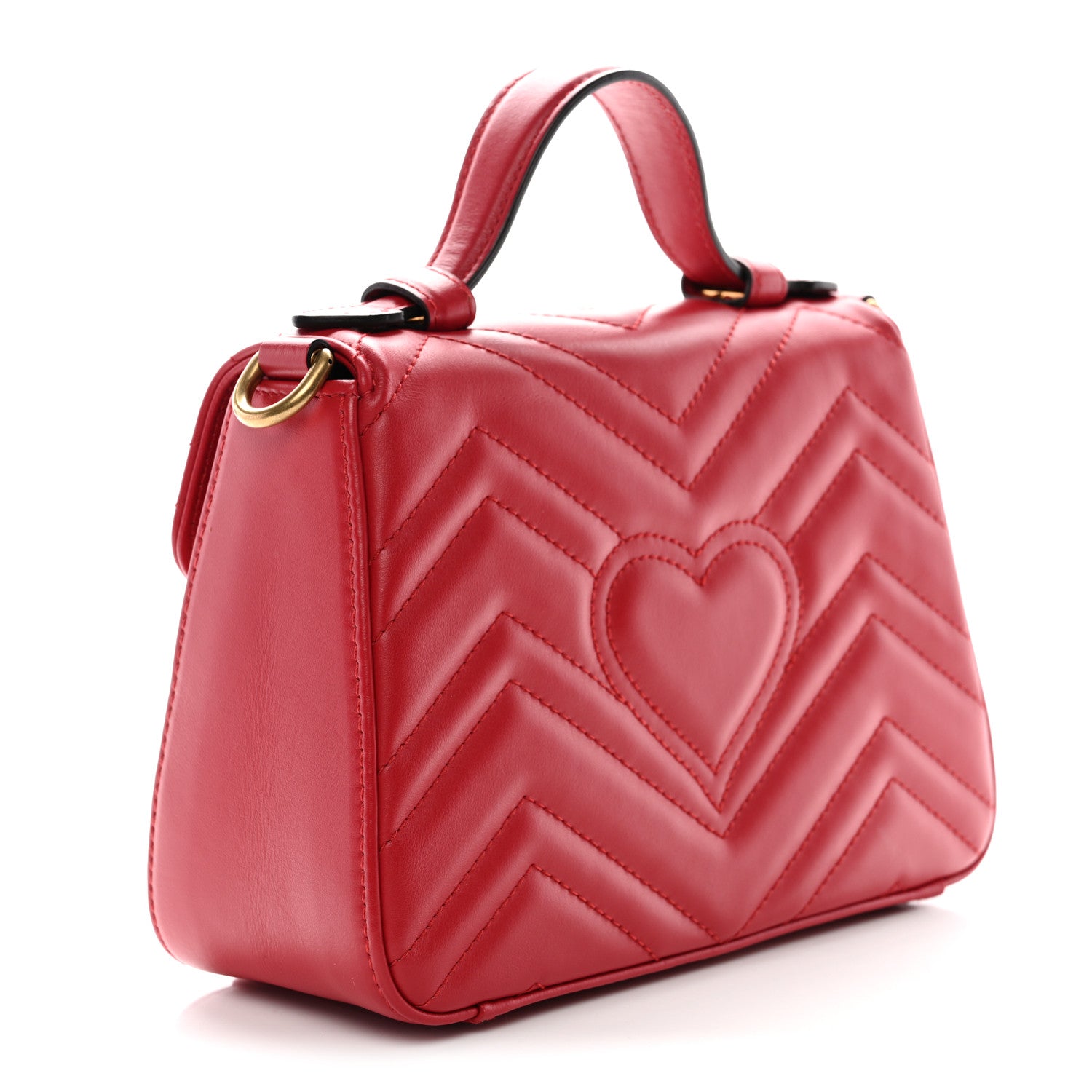 Gucci Calfskin Matelasse Mini GG Marmont Top Handle Shoulder Bag Hibiscus Red 3 of 10