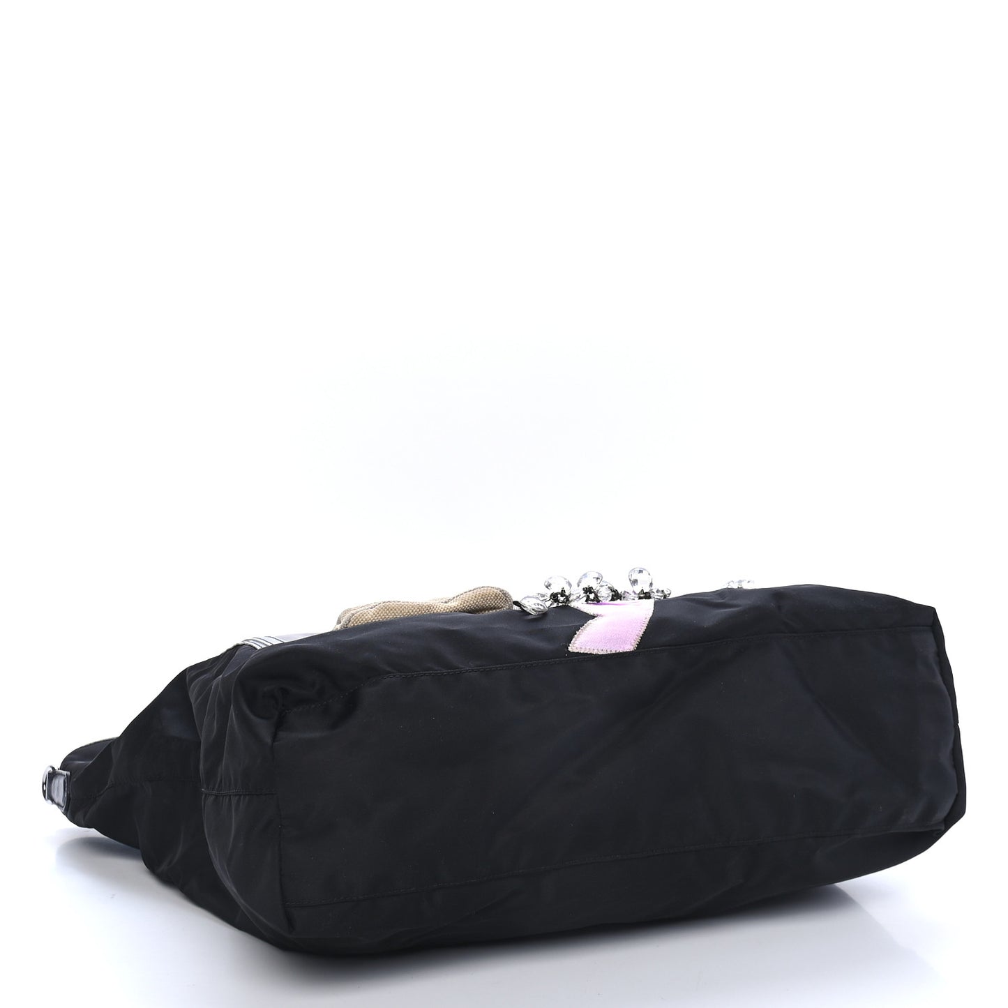 Tessuto Nylon Embroidered Crystal Bead Tote Black