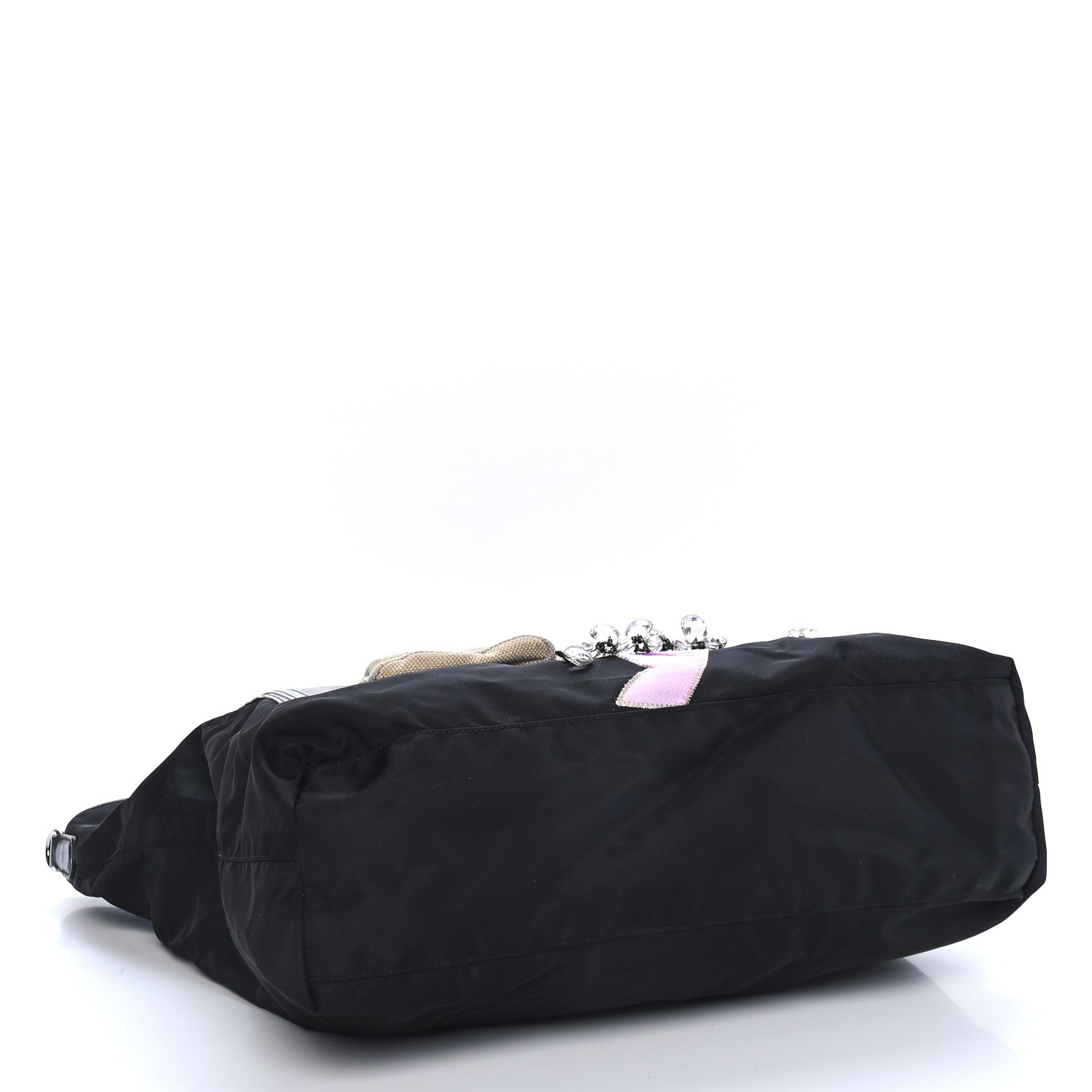 Prada Tessuto Nylon Embroidered Crystal Bead Tote Black 3 of 8