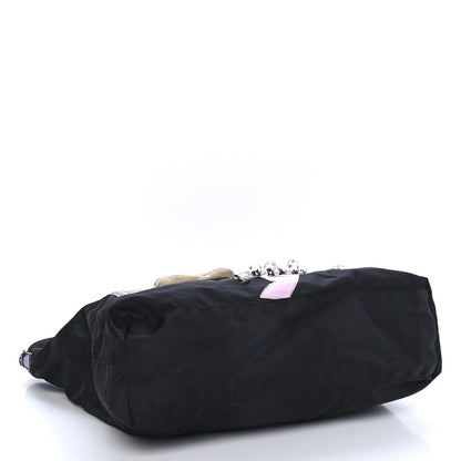Prada Tessuto Nylon Embroidered Crystal Bead Tote Black 3 of 8