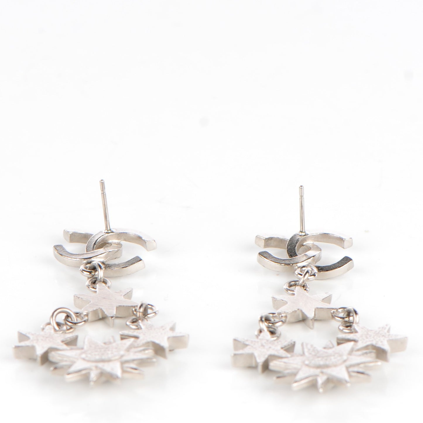 Crystal CC Star Dangle Earrings Grey Silver