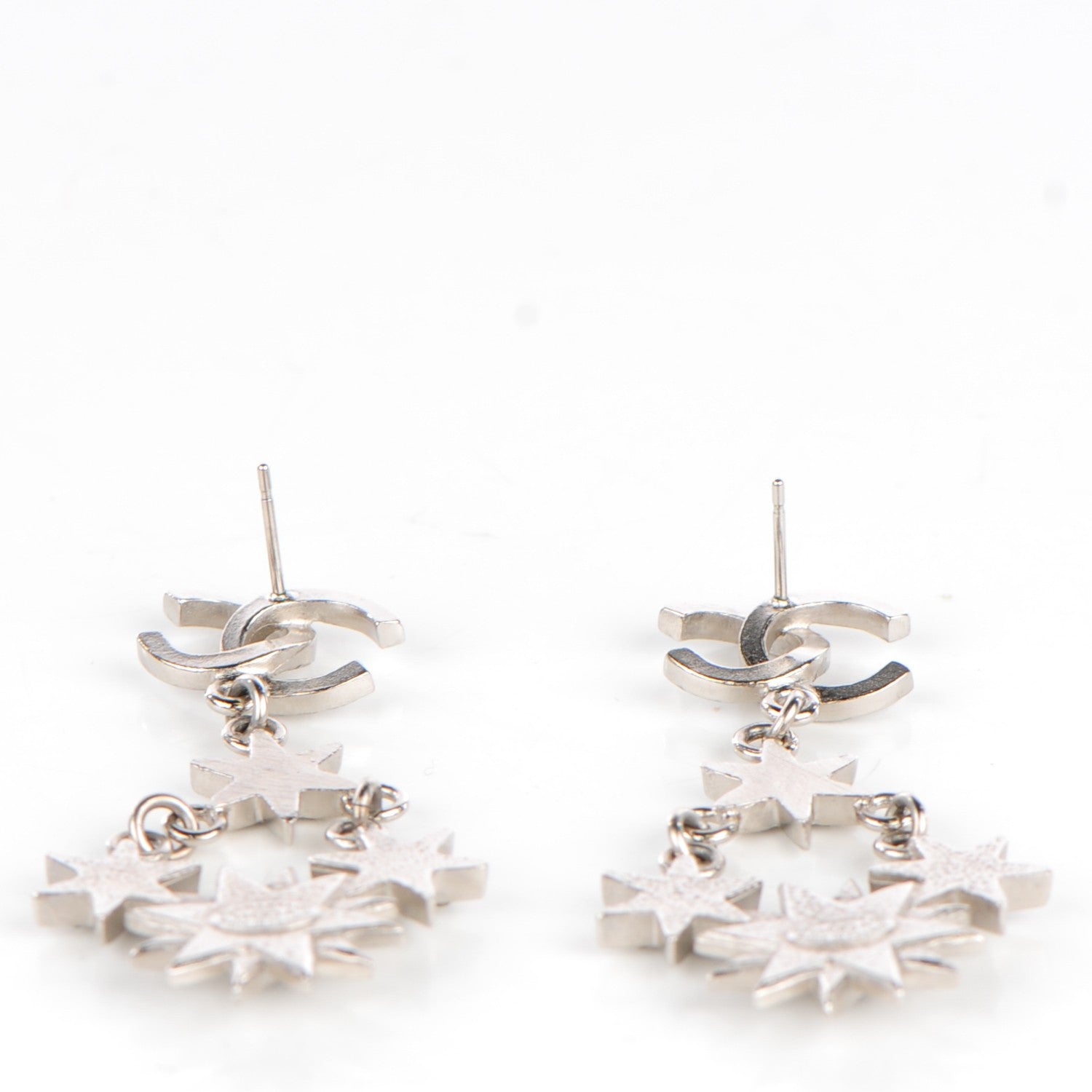Chanel Crystal CC Star Dangle Earrings Grey Silver 3 of 4