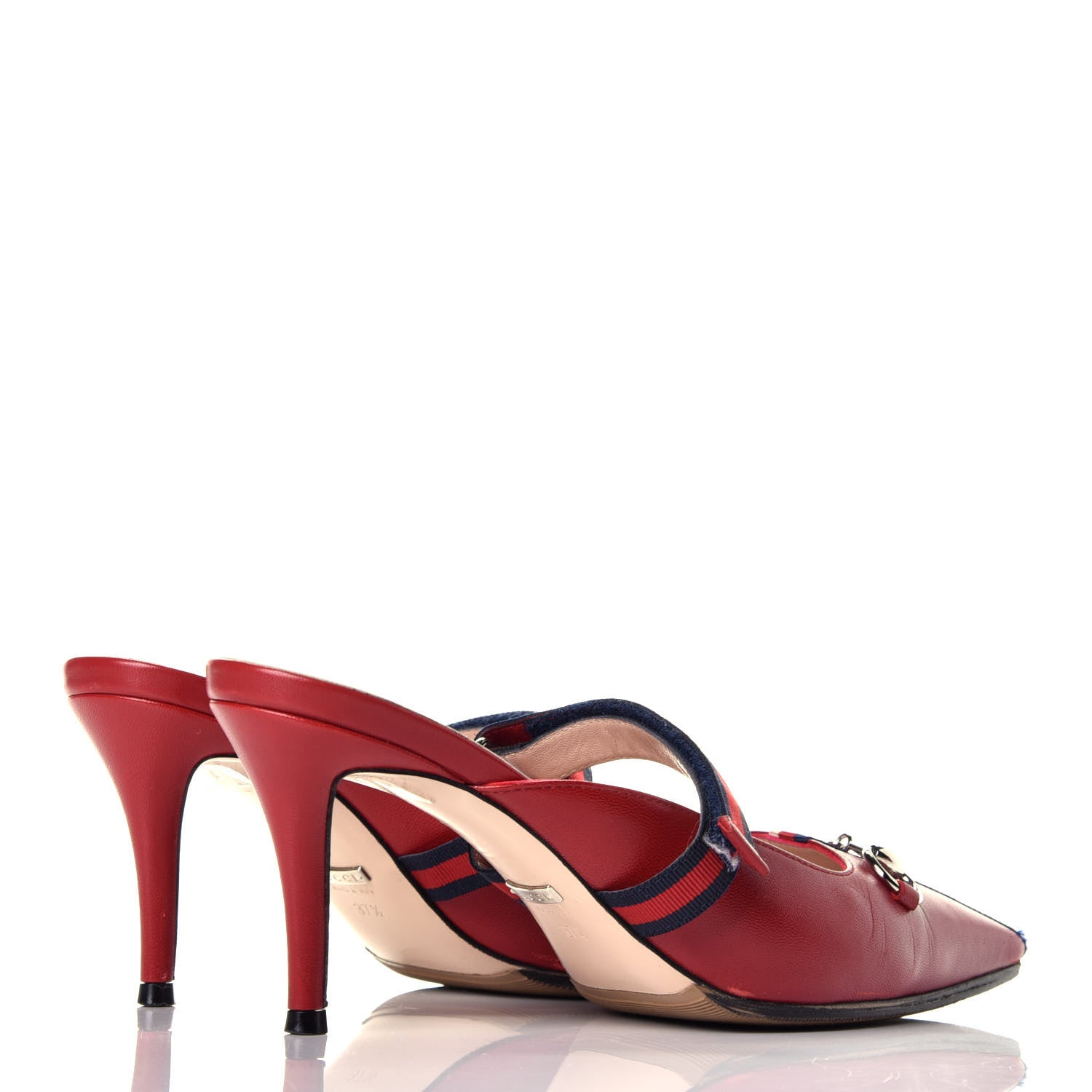Gucci Malaga Kid Sylvie Web Cross Strap Mid-Heel Slides 37.5 Hibiscus Red 4 of 8